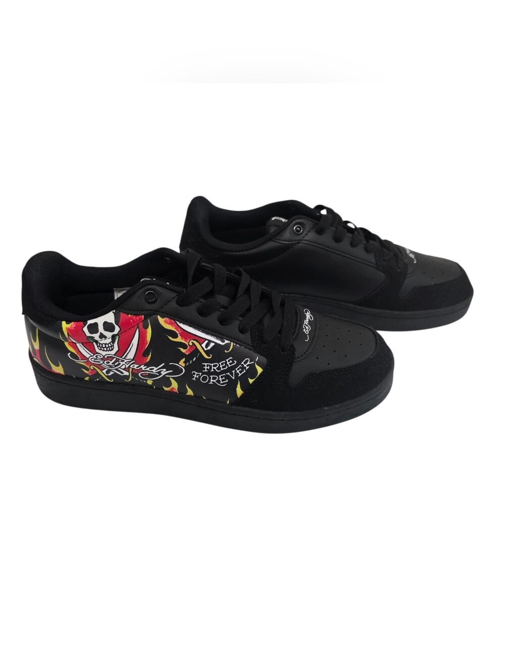 Ed Hardy Skull Flame Black Low-Top Sneakers Men's Size 9.5